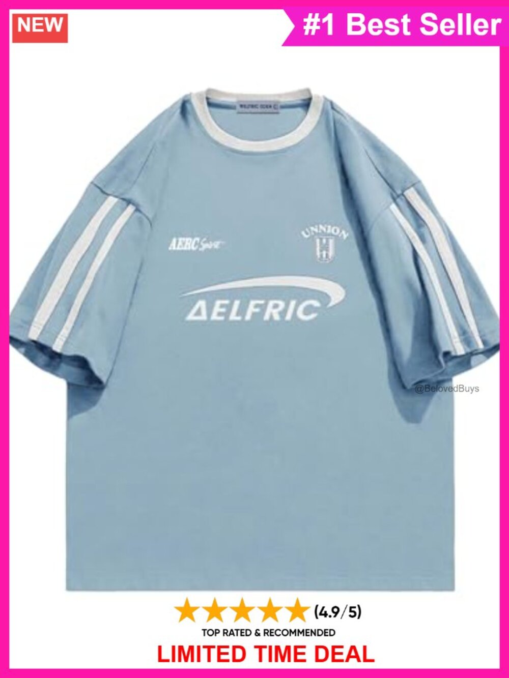 Oversized Cotton Graphic Tee Striped Patchwork Crewneck Streetwear